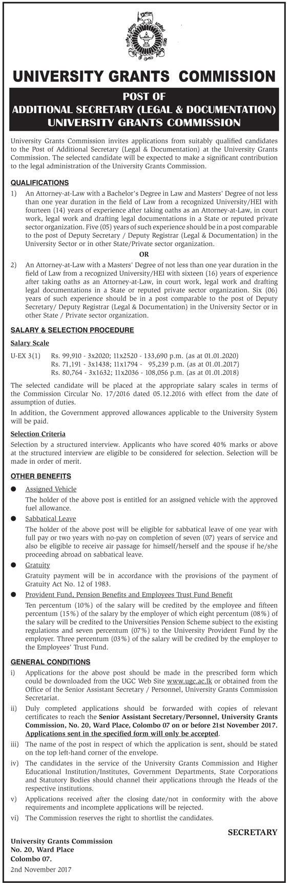 Additional Secretary, Additional Secretary (Legal & Documentation), Director - University Grants Commission